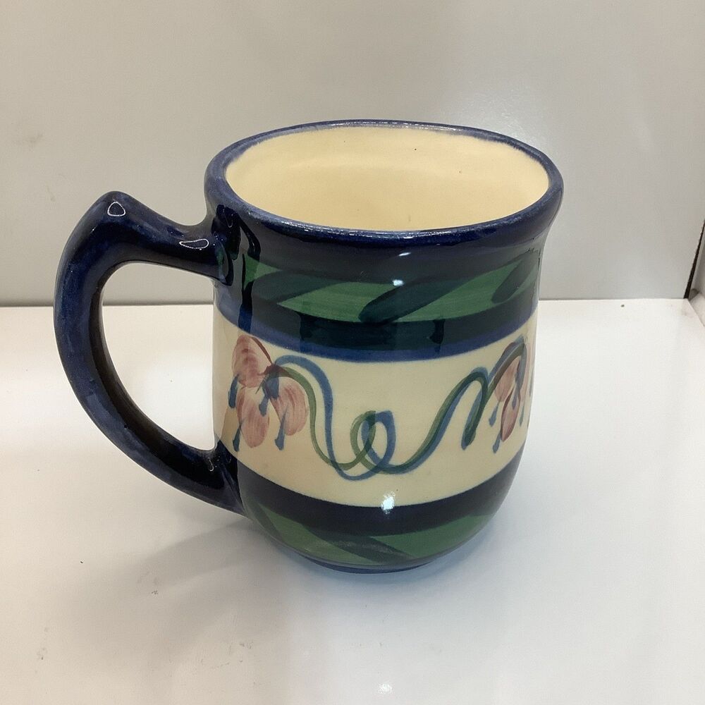 Gail Pittman Blue Grapevine Signed Pottery Mug 1988 Vintage